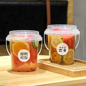 24/32/48oz Wholesale Plastic Drink Pail Fruit Tea Bucket Custom Logo Party Slush Ice Bucket Container with Handle with Lid - Product Image 4