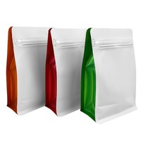 Sac à café en papier kraft refermable carré imprimé sur mesure avec soufflet latéral, fond plat, emballage pour café avec valve et fermeture éclair