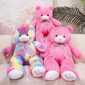 Oso de Peluche Suave con Diseño Tie-Dye Arcoíris <span class=keywords><strong>Rosa</strong></span>, Muñeco de Peluche con Lazo, Oso de Peluche Grande y Esponjoso - Product Image 2