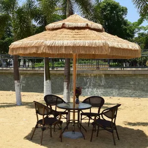 Parapluies de plage de 82 pieds Tiki en chaume Hula, parapluies en paille parasol à manivelle Parapluies à système ouvert de style rétro naturel/