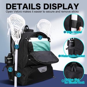 Sac à dos de sport imperméable pour softball et baseball avec compartiments pour battes et crampons, idéal pour les joueurs de lacrosse et de hockey sur gazon - Product Image 3