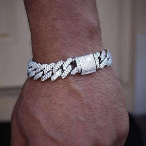 Trendy Iced Out <b>Silver</b> Rhodium Plated Cuban Link <b>Bracelet</b> for <b>Men</b> Luxury Diamond Look Unisex Hip Hop <b>Bracelet</b> Jewelry - Product Image 2