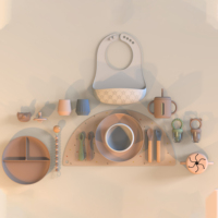 Set de Repas Bébé en Silicone Personnalisable et Sans BPA, avec Bols, Tasses et Sucettes pour Tout-Petits, Idéal pour le Quotidien