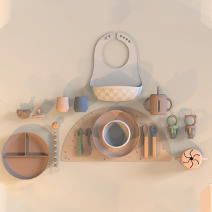 طقم تغذية أطفال من السيليكون خالٍ من مادة BPA وقابل للتخصيص، يتضمن أوعية وأكواب ولهّايات للصغار، مثالي للتناول اليومي للطعام. - Product Image 2