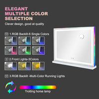 Miroir de Maquillage de Bureau Holly Wood avec LED RGB, Grossissement 10X, Tactile Intelligent, Recharge Téléphone, 7 Modes Couleurs, Intensité Réglable, OEM