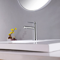 Robinet de lavabo chromé à levier unique, corps rond, finition polie, moderne et minimaliste