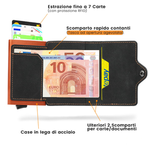 Portefeuille à cartes pop-up en cuir véritable avec fermeture à bouton personnalisée pour hommes, blocage RFID, <span class=keywords><strong>porte</strong></span>-cartes intelligent en aluminium métallique avec poche à monnaie - Product Image 2