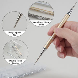 Nouveau stylo à pointillage d'art d'ongle à Double tête cire/pointe de Silicone outils d'art de manucure <span class=keywords><strong>brosse</strong></span> strass poignée tête en métal <span class=keywords><strong>perceuse</strong></span> à pointe d'ongle - Product Image 2