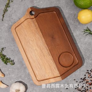 Planche à découper en bois avec presse-agrumes, plateau à charcuterie, planche à découper bicolore, planche à steak en bois massif - Product Image 4