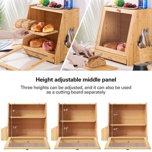 Grande boîte <span class=keywords><strong>à</strong></span> <span class=keywords><strong>pain</strong></span> <span class=keywords><strong>pour</strong></span> comptoir de <span class=keywords><strong>cuisine</strong></span>, double couche en bois de bambou, grande capacité de stockage de <span class=keywords><strong>pain</strong></span> avec panneau de porte ondulé en acrylique - Product Image 5