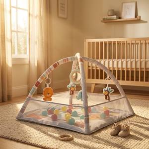 สนามเด็กเล่น 3-in-1 Safari Ball Pit Playpen, พร้อมโครงตาข่าย, แผ่นรองนุ่ม และลูก<span class=keywords><strong>บอล</strong></span>หลากสี 30 ลูก สำหรับเด็กทารกและเด็กเล็ก - Product Image 5