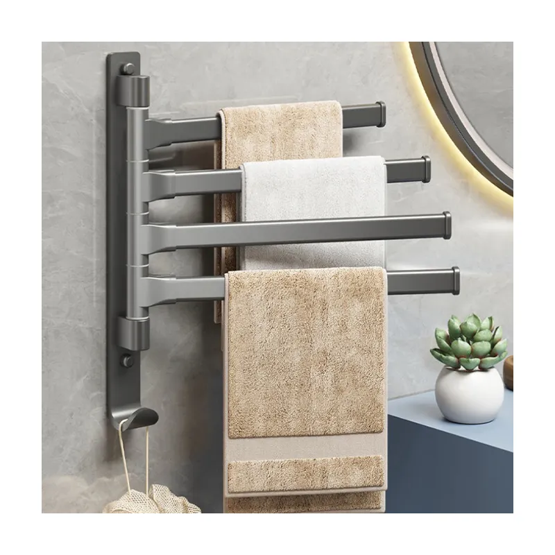 Factory Price 4Arms Self Adhesive Stainless Steel Hotel Towel Rail Rack Bathroom Towel Shelf Holder