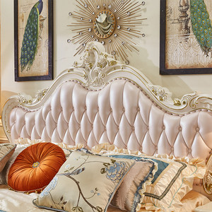 Cama de Madera Maciza de Estilo Europeo, Cama Doble Grande para Dormitorio Principal de Villa, Cama de Princesa Rosa, Cama de Matrimonio - Product Image 4