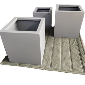 Jardinières rectangulaires en fonte <span class=keywords><strong>de</strong></span> fer <span class=keywords><strong>gris</strong></span> avec revêtement en poudre, grands pots d'extérieur pour plantes - Product Image 3