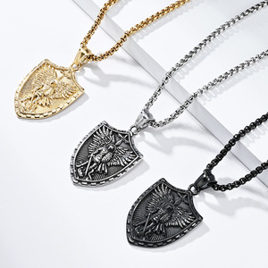 Collier bouclier d'ange Saint Michel en acier inoxydable, pendentif unisexe, bijoux à la mode - Product Image 2
