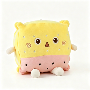 Décoration de gâteau en peluche 3D personnalisée, gâteau aux fraises et crème glacée, gâteau en peluche rose et jaune à deux étages en forme de cube aux fraises - Product Image 2