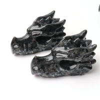 Tête de dragon en larkavite, artisanat en cristal naturel, crâne flash