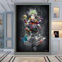 Graffiti toile peinture hindou éléphant dieu mur Art Religion Ganesha Lotus affiche impression mur photo pour salon décor à la maison
