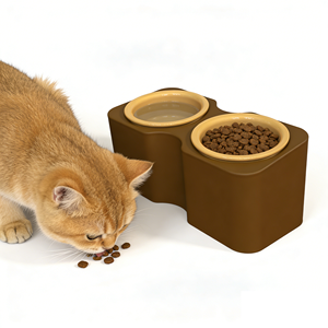 Bol pour chat personnalisé 2 en 1 détachable, bol en céramique surélevé pour l'eau et la nourriture, anti-vomissement, avec support - Product Image 2