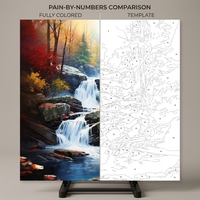 Peinture par numéros pour adultes, paysage forestier d'automne avec cascade, kit de peinture acrylique DIY sur toile imprimée, décoration murale paysage d'automne
