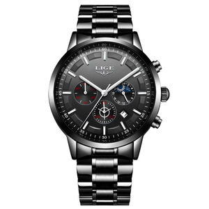 Montre à quartz pour homme LG9877, grand cadran de 44 mm, boîtier en acier inoxydable avec calendrier et phases de lune, montre-bracelet de mode pour affaires - Product Image 5