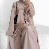 Ensemble Abaya musulmane modeste grande taille 3 pièces pour femme : Cardigan élégant à manches longues ouvert sur le devant, robe intérieure et hijab