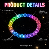 Bracelet LED Lumineux en Gros, Bracelet Lumineux à Perles Bulles, 7 Couleurs Clignotantes, Brille dans le Noir pour Concerts et Fêtes