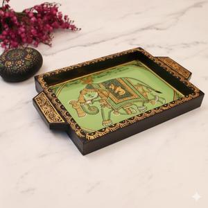 Hand Painted Serving Tray Set, Decorative Wooden Tea & <b>Coffee</b> Trays with Handles for Dining <b>Table</b>, Home Decor & Gifting - Product Image 2