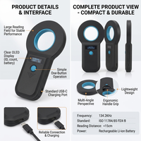 Escáner RFID Universal Portátil de 134.2KHz FDX-B para Animales, Lector de Microchip de Vidrio Recargable por USB para Mascotas