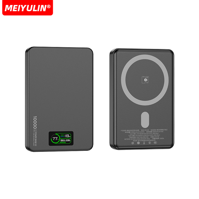 High Capacity 5000mAh 10000MAH QI2 5W Wireless Powerbanks Portable Fast Power Bank TFT Display Four USB Type C Output 20W