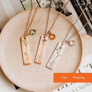 <span class=keywords><strong>Collier</strong></span> barre gravée <span class=keywords><strong>collier</strong></span> de fleurs de <span class=keywords><strong>naissance</strong></span> personnalisé <span class=keywords><strong>collier</strong></span> de pierre de 12 mois en cristal de <span class=keywords><strong>naissance</strong></span> pour <span class=keywords><strong>maman</strong></span> cadeau de noël pour grand-mère - Product Image 2