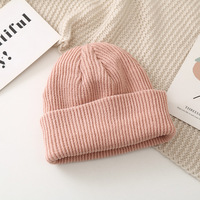 2025 hiver plaine solide Sports de plein air chapeaux pliant manchette sans bord rose bleu jaune gris acrylique tricoté bonnet chapeau pour hommes femmes