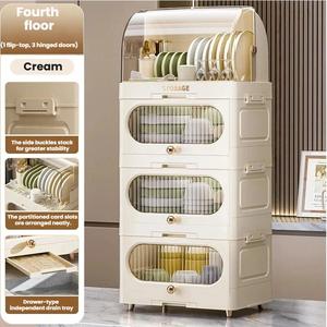 4 Katlı Sofra Gereçleri Saklama ve Kurutma Rafı, Kapaklı Mutfak Dolabı, Tabaklık, Çatal Bıçaklık, Bulaşıklık - Product Image 6