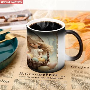 <b>Easter</b> Egg <b>Basket</b> Girl Mug 11oz Frosted Black Ceramic Heat Sensitive Cup - Product Image 5