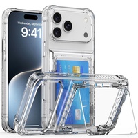 Étui de téléphone avec porte-cartes transparent personnalisé avec logo pour iPhone, coque pliable avec support, coque de protection transparente, vente en gros