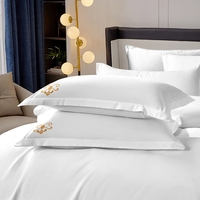 Ensemble de housse de couette brodé de luxe 4 pièces 400tc draps et taies d'oreiller en coton blanc taille Queen pour la maison ou l'hôtel