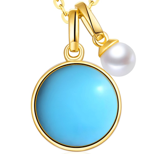 18K oro Polvo azul burbuja turquesa perla colgante único encantador colgante collar - Product Image 2