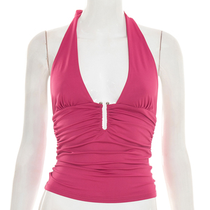 Viviblook J26TP046 – Nouveau débardeur sexy plissé sans manches à col halter pour femme - Product Image 1