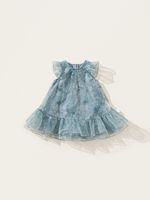 Nouvelle Robe d'été sans manches en dentelle imprimée pour filles, en maille, Vêtements de mode pour enfants