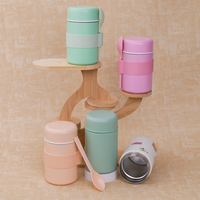 Tragbare Vakuum-Isolierte Lunchbox 400ml Doppelwandiger Edelstahl Essensbehälter Aufbewahrungsbox Suppenbecher-Set mit Löffel