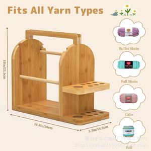Estante de madera para hilo de ganchillo con soporte para teléfono, organizador de escritorio para tejer y manualidades, estante de bambú duradero, forma rectangular - Product Image 4