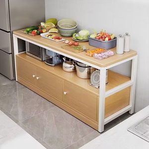 Étagère de <span class=keywords><strong>cuisine</strong></span> longue et moderne, multifonctionnelle, en métal, pour four à <span class=keywords><strong>micro</strong></span>-ondes, préparation des repas, découpe de légumes, îlot de préparation culinaire - Product Image 6