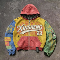 Fabricants de vêtements : Sweat à capuche zippé pour homme, coupe courte, épais, style streetwear personnalisé, brodé, color block, effet vieilli et délavé à l'acide