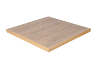 Plateau de table rectangulaire moderne en HPL Formica USA, finition grain de bois gris avec bordure en bois naturel, pour salle à manger intérieure ou café