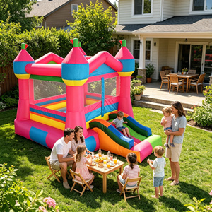 Castello Gonfiabile Colorato in Oxford con Doppio Scivolo, Casa per Saltare per Bambini, per Interni ed Esterni, per Feste e Giochi all'Asilo - Product Image 3