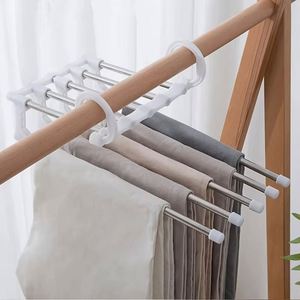 Wholesale 5In1 Magic Stainless Steel Foldable Multi-functional Convenient Pant Rack Hangers Tie Hanger <b>Shelves</b> <b>Bedroom</b> Closet - Product Image 3