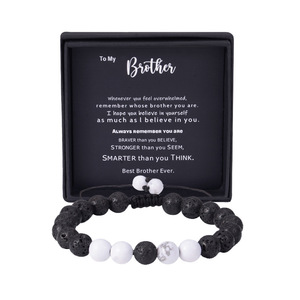 Bracelet en pierre volcanique pour hommes, bijoux perlés naturels de 8mm, cadeau pour papa, bracelets en cristal faits à la main - Product Image 3
