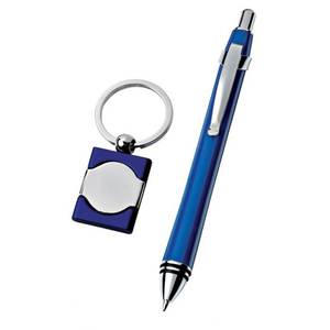Set di penna a sfera blu e portachiavi in confezione regalo personalizzata - Product Image 2