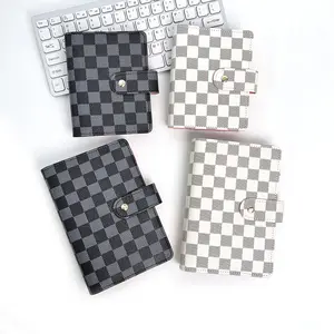New pu leather notebooks checkerboard budget binder a6 a5 with loose leaf 6 ring as budget binder of plastic envelope pockets