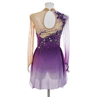 Robe de patinage et de danse pour enfants et adultes, dégradé violet, col montant, manches longues en maille nude, dos orné de strass, pour compétition et spectacle de patinage sur glace